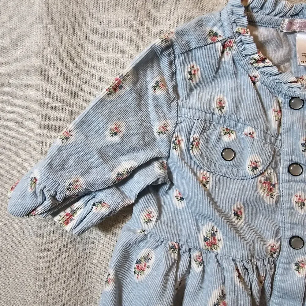 Janie And Jack Western Equestrian Floral Blue Corduroy Baby Dress 12m To 18m